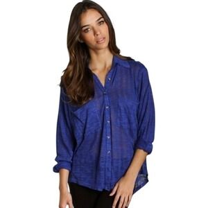 FP Beach Reality Bites Electric Blue Button Top Sheer Lightweight Relaxed Fit XS